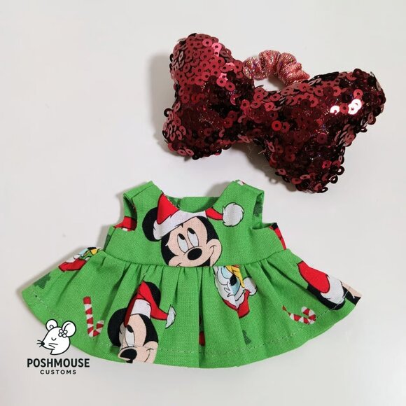 Disney Mickey Holiday Christmas Dress with Sequin Bow Labubu Outfit - Picture 4 of 7
